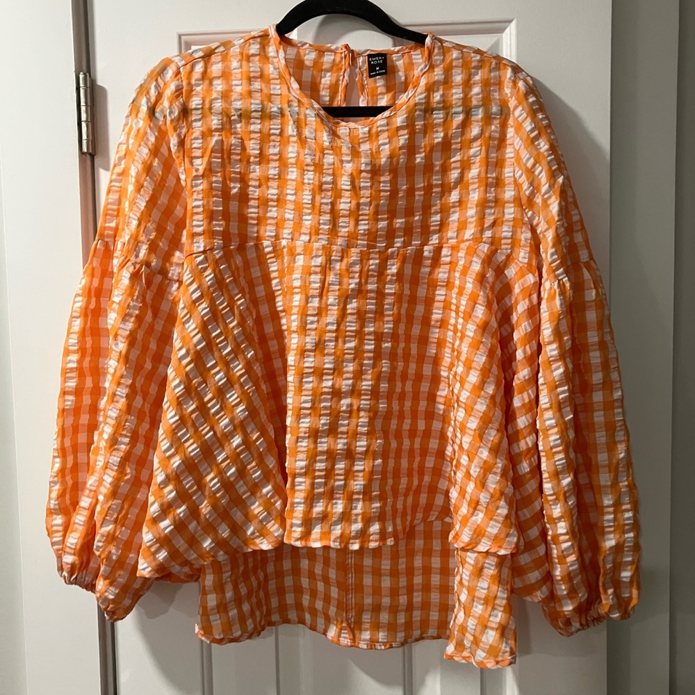 Orange Checkered Women Top